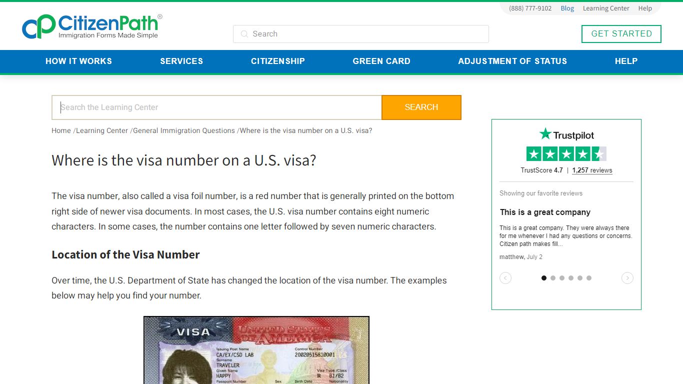Location of the Visa Number on a US Visa | CitizenPath